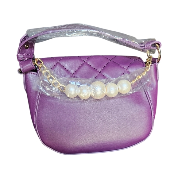 Badgley Mischka Quilted Chloe Pearl Crossbody Bag - Plum - Picture 4 of 7